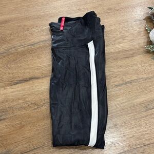 SPANX Black Faux Leather Leggings with White Accent